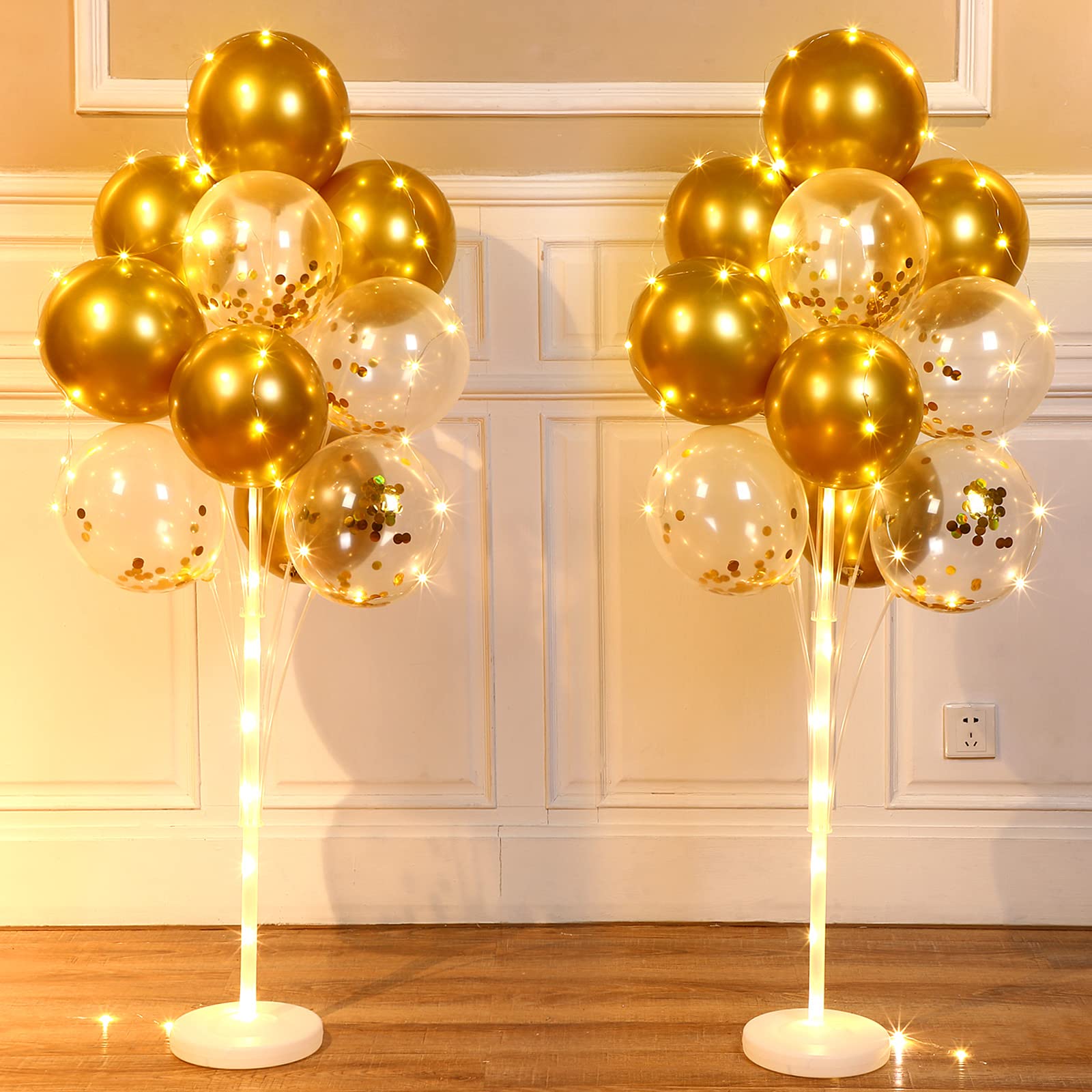HyDren 2 Sets Balloon Column Stands and 40 Golden Balloons for